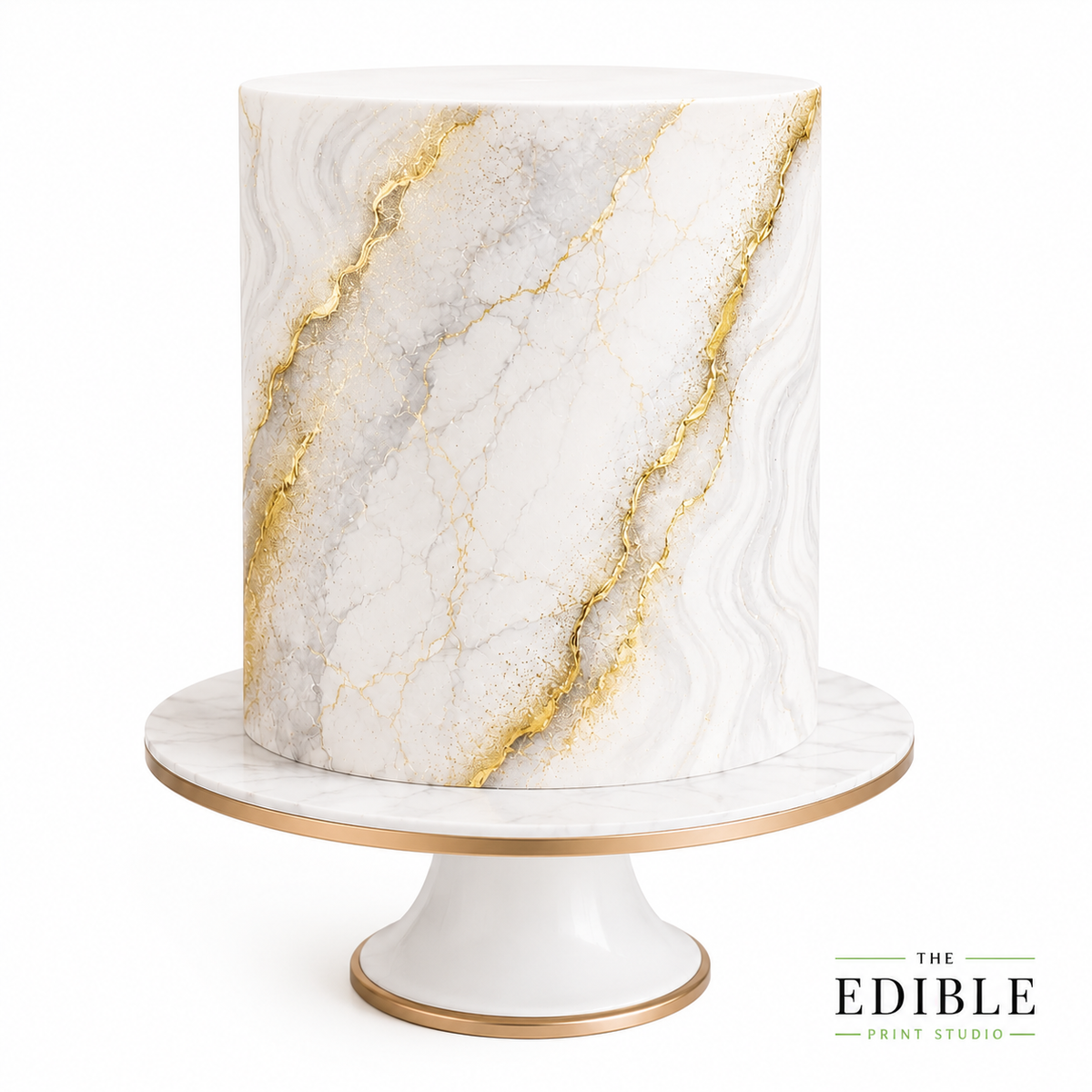 White, Gold & Grey Marble Edible Cake Wrap – Elegant Marble Effect Icing Sheet