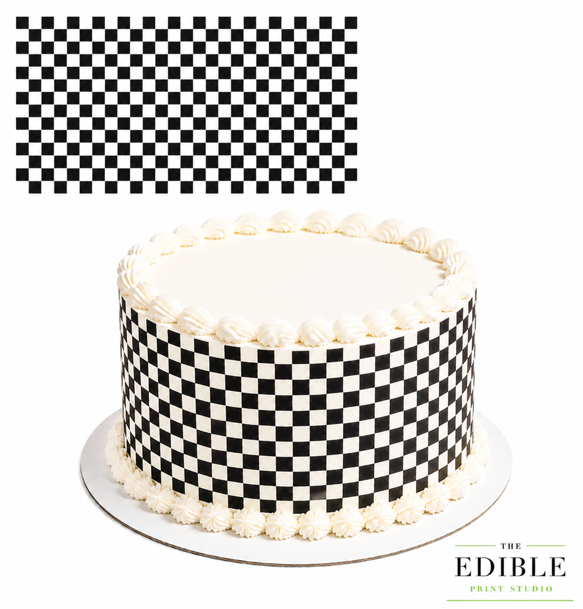 Black & White Checkered Racing Flag Edible Icing Sheet Cake Wrap – Full Sheet