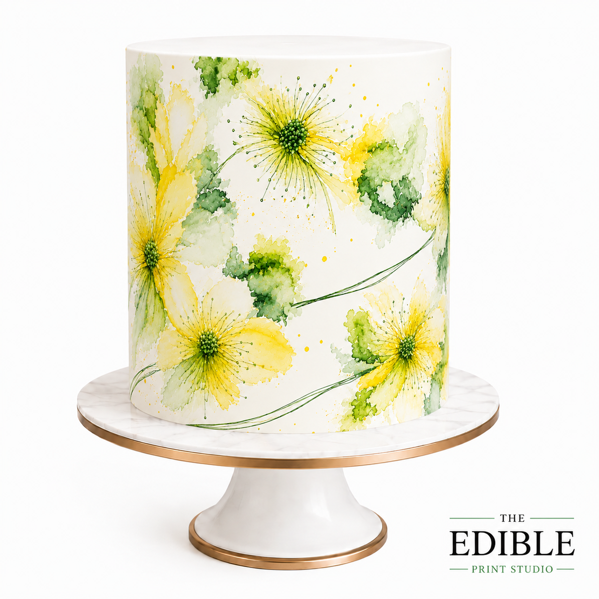 Watercolour Floral Edible Cake Wrap – Pink, Purple, Green & Black Floral Designs