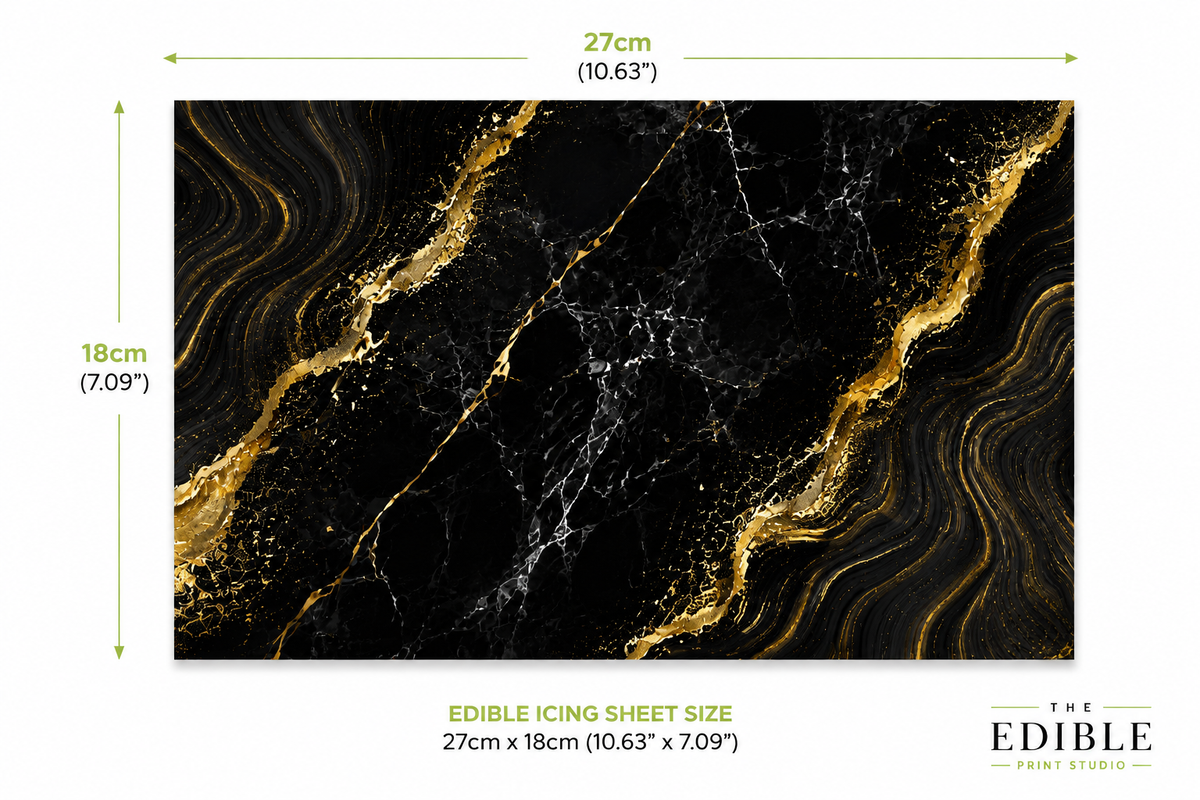 Black Marble Edible Cake Wrap with Gold Veins