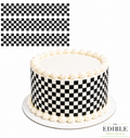 Black & White Checkered Racing Flag Edible Cake Wrap – 3 Icing Strips