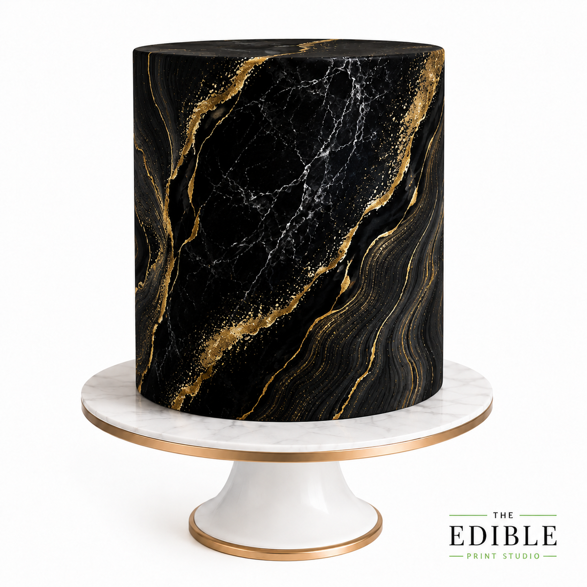 Black Marble Edible Cake Wrap with Gold Veins