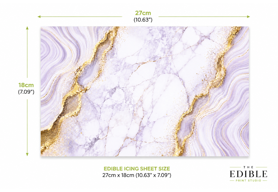 Lilac & Gold Marble Edible Cake Wrap – Elegant Marble Effect Icing Sheet