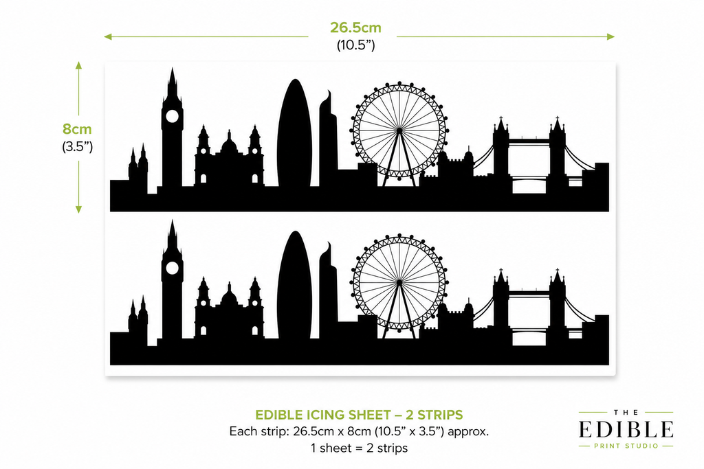 London Skyline Edible Cake Wrap | UK City Silhouette Cake Decoration | London Landmark Birthday Cake Topper