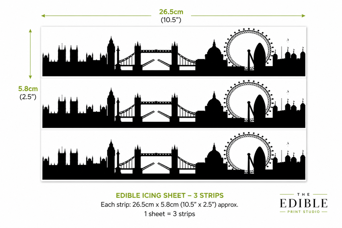 London Skyline Edible Cake Wrap | UK City Silhouette Cake Decoration | London Landmark Birthday Cake Topper