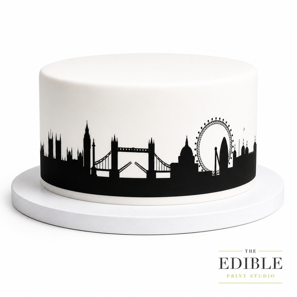 London Skyline Edible Cake Wrap | UK City Silhouette Cake Decoration | London Landmark Birthday Cake Topper