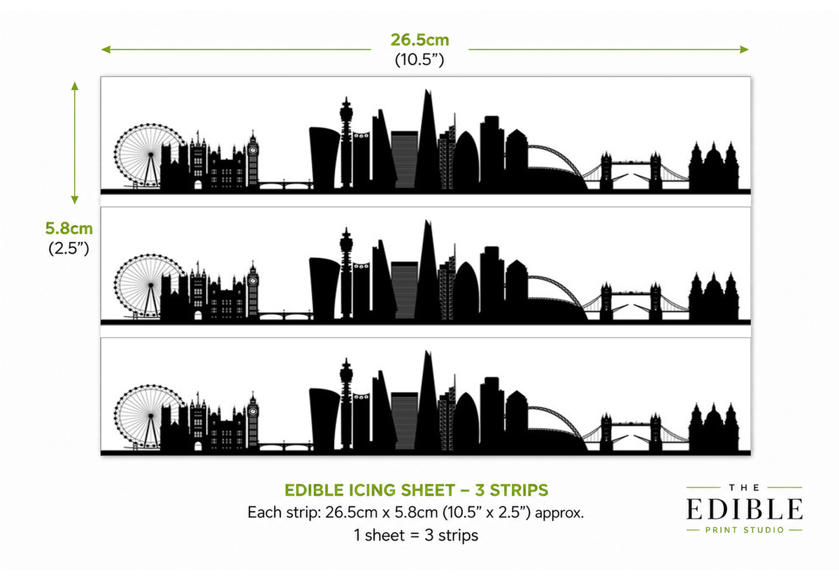 London Skyline Edible Cake Wrap | UK City Silhouette Cake Decoration | London Landmark Birthday Cake Topper
