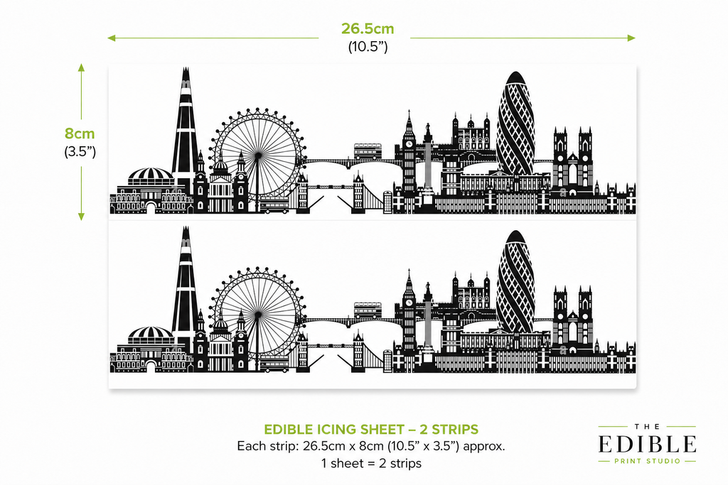 London Skyline Edible Cake Wrap | UK City Silhouette Cake Decoration | London Landmark Birthday Cake Topper