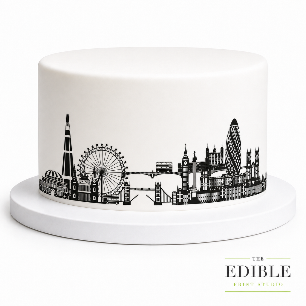 London Skyline Edible Cake Wrap | UK City Silhouette Cake Decoration | London Landmark Birthday Cake Topper
