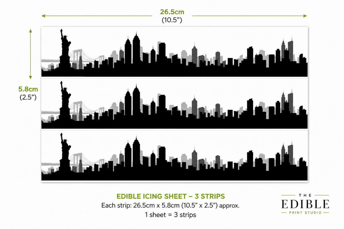 New York Skyline Edible Cake Wrap | City Silhouette Cake Topper