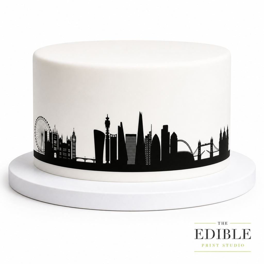 London Skyline Edible Cake Wrap | UK City Silhouette Cake Decoration | London Landmark Birthday Cake Topper