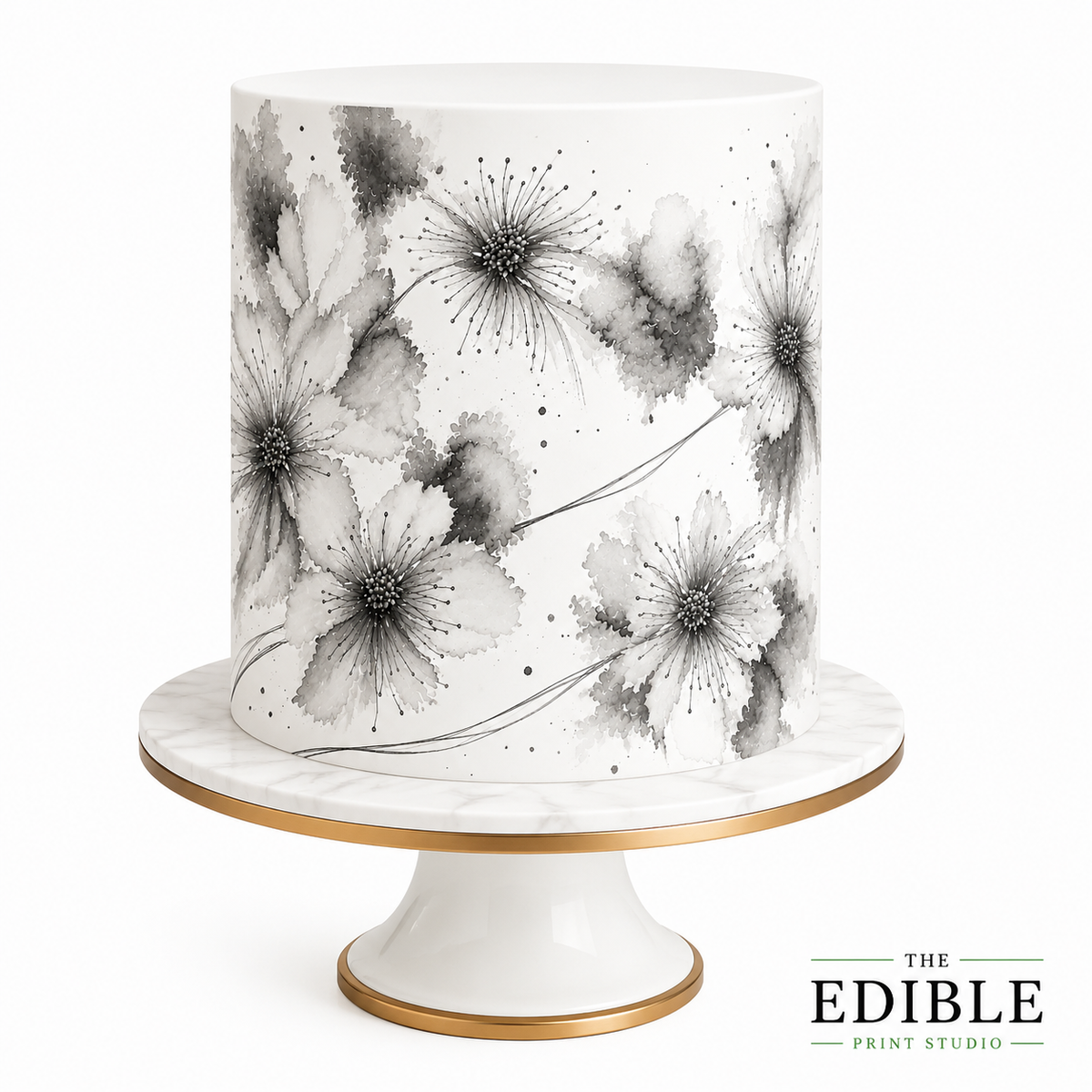 Watercolour Floral Edible Cake Wrap – Pink, Purple, Green & Black Floral Designs